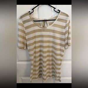 Maurices Juniors Women’s Cream/Glitter Gold Striped 3/4 Sleeve Tie Back Blouse L